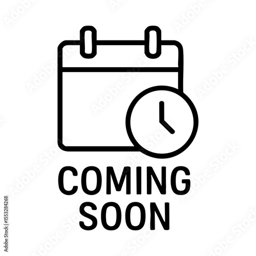 Coming soon icon with calendar and clock symbol for future product release