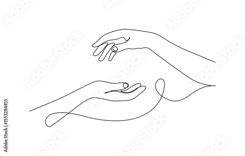 Single line drawing of romantic or helping concept, Single line drawing of romantic or helping concept. Minimalist sketch vector illustration.