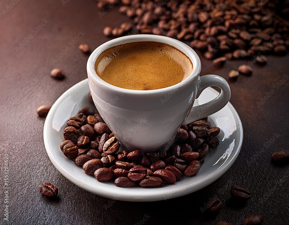 Obraz premium cup of coffee with beans an espresso cup with coffee beans with place for adding text or design