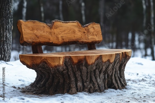 Wallpaper Mural Wooden Tree Stump Bench in the Middle of the Forest Torontodigital.ca