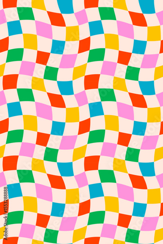 Green and pink wavy checker pattern backgrounds or posters. Seamless retro ps...