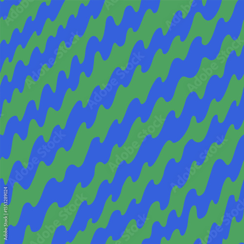 Seamless zigzag pattern in green and blue. Bold hand drawn zig zag wave textu...