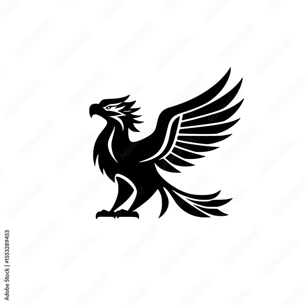 Black icon of a majestic eagle with extended wings showcasing its strength and grace in a minimalist design Black icon of a majestic eagle with extended wings showcasing its strength and grace in a minimalist design