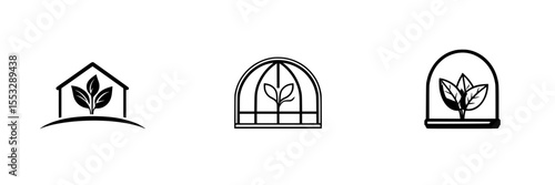Black icons representing various plant homes and greenhouses for garden enthusiasts and designers