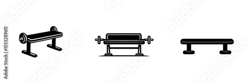 Black icons of weight bench designs showcasing different styles suitable for gym or fitness brand materials
