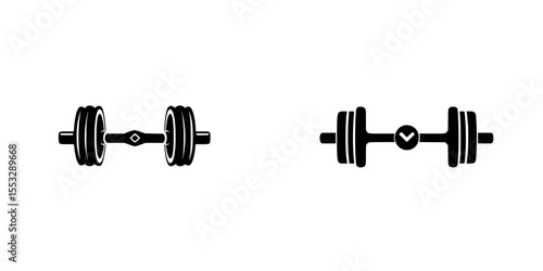 Set of black dumbbell icons showcasing different designs for fitness or gym applications