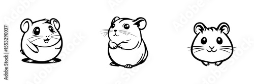 Cute black icons of hamsters in various poses on a white background showcasing their playful expressions and distinct features