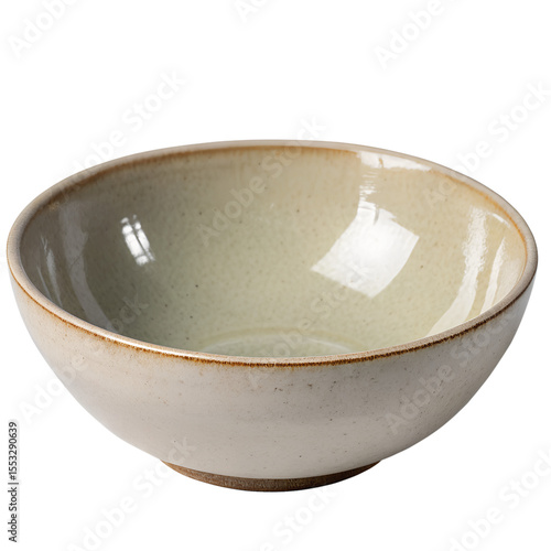 Empty beige ceramic bowl isolated on transparent background