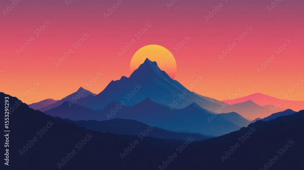 custom made wallpaper toronto digitalGeometric sunset behind layered mountain peaks in a tranquil landscape