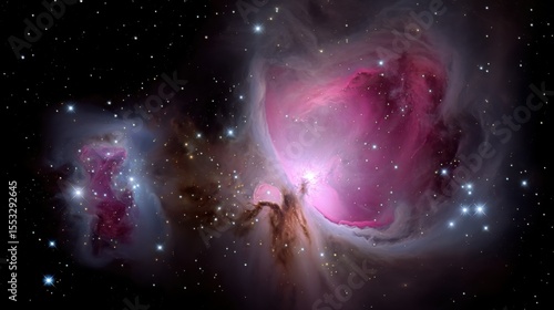 Stunning Pink Nebula with Glowing Stars in Deep Space