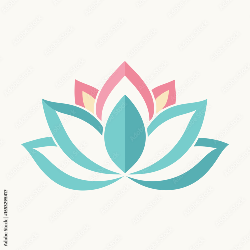 Obraz premium Stylized lotus flower symbol with pink and teal petals on white background