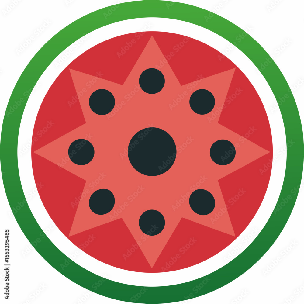 Fototapeta premium Stylized watermelon slice icon with star shape and seeds