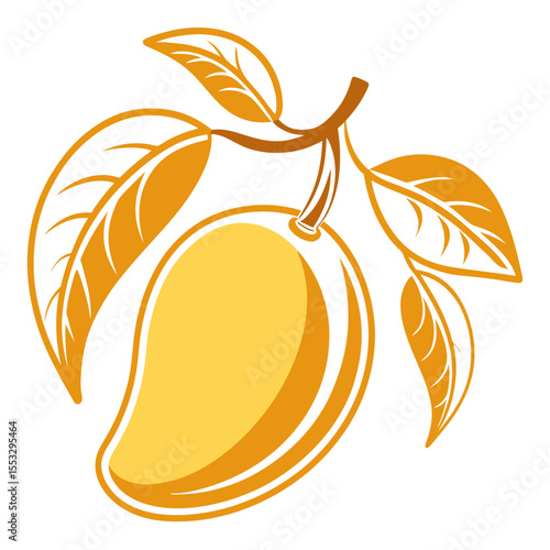 Stylized mango fruit with leaves on a branch vector illustration