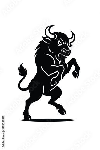 Silhouette of Cartoon vector bison rearing up with Raised Tail 