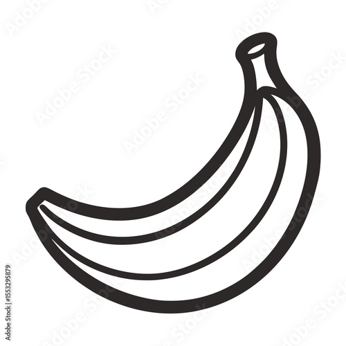 Simple black and white outline drawing of a bunch of bananas on a white background
