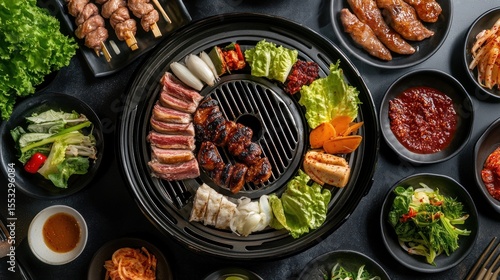 Korean BBQ feast on a rotating grill