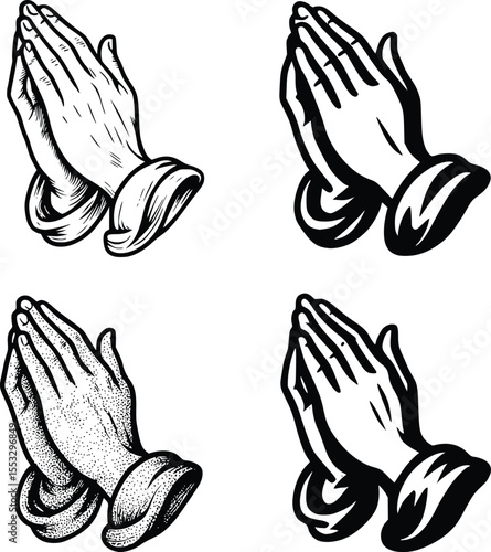 praying hands vector hand drawn illustration line art