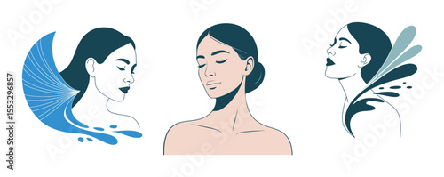 Natural Beauty Woman Portrait with Water Splash for Spa and Skincare