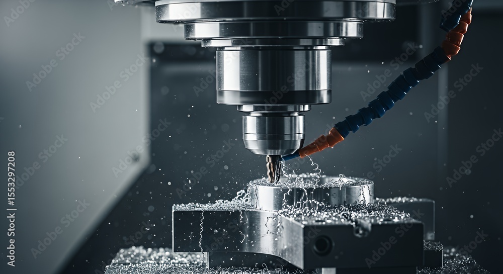 Metal Milling Machine Working with Sharp Drill and Coolant System Metal Milling Machine Working with Sharp Drill and Coolant System