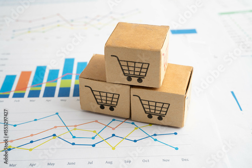 Online shopping, Shopping cart box on business graph, import export, finance commerce.