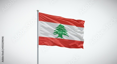 Lebanon's Cedar Flag Waves Proudly Against a Clear Sky