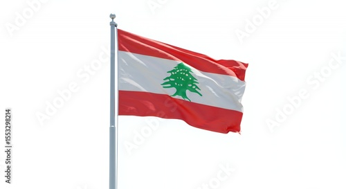 Lebanon's Flag Waves Proudly Against a Pristine White Sky