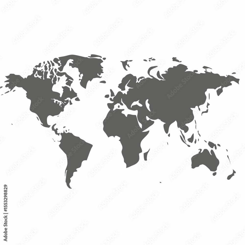 Naklejka premium Simple grey world map graphic with continents on a clean white background