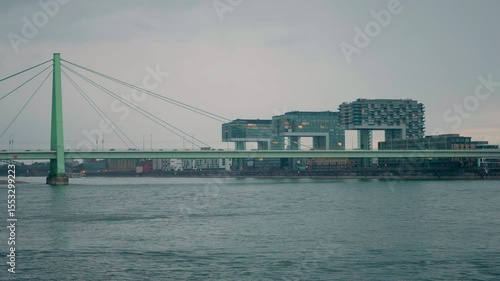 Wallpaper Mural Severinsbrucke bridge with Crane Houses in the background at dusk in Cologne, Germany. Torontodigital.ca
