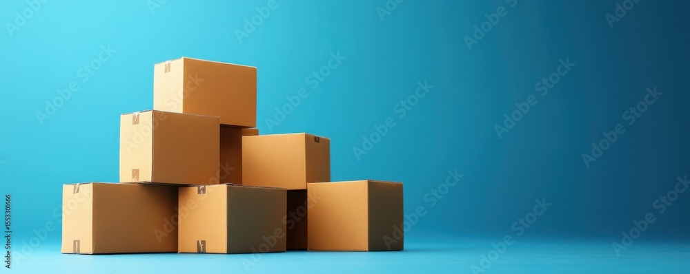 Stacked Brown Boxes Against a Bright Blue Background Illustrating Shipping Logistics and Packaging Concepts with a Modern Aesthetic Stacked Brown Boxes Against a Bright Blue Background Illustrating Shipping Logistics and Packaging Concepts with a Modern Aesthetic