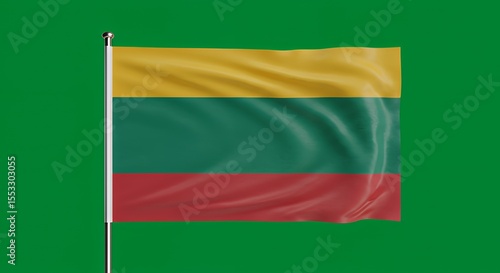 Lithuania's Vibrant Flag Waves Proudly Against a Green Background
