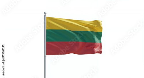 Lithuanian Flag Waves Proudly Against a Crisp White Background