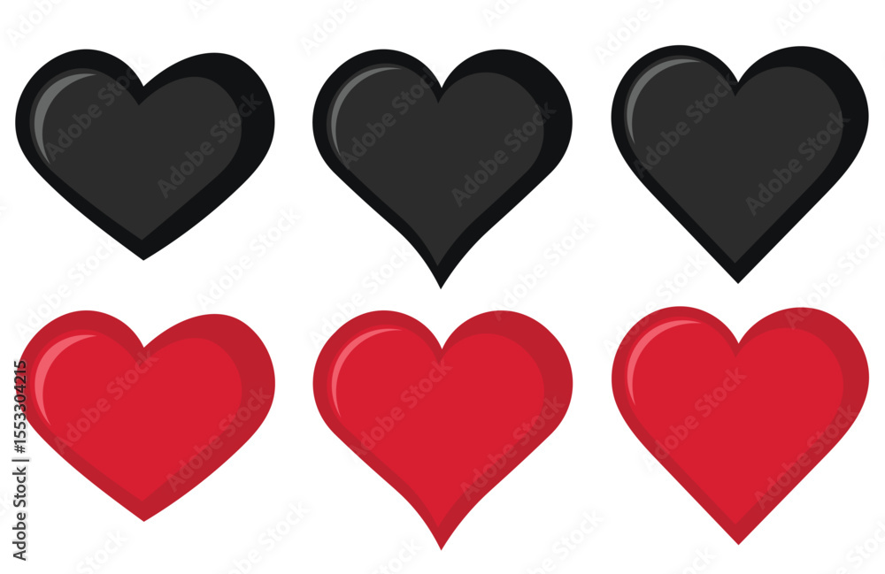 Heart, love, romance or valentine's day black and red heart. Heart vector icons. Artistic black and red heart love symbols isolated editable Heart, love, romance or valentine's day black and red heart. Heart vector icons. Artistic black and red heart love symbols isolated editable