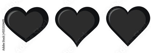 Set of different shapes of heart Three identical heart shapes are arranged horizontally with equal spacing