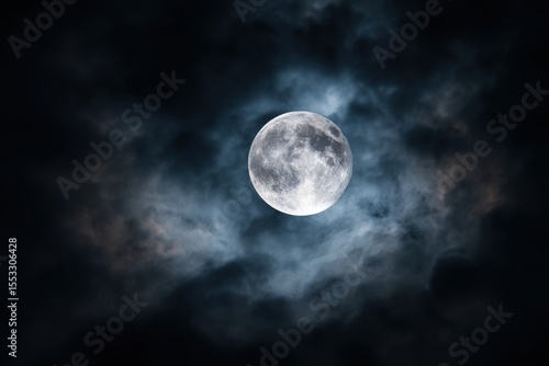 Wallpaper Mural Eerie Full Moon Shines Brightly Through Dark, Dramatic Storm Clouds on a Night Sky Torontodigital.ca