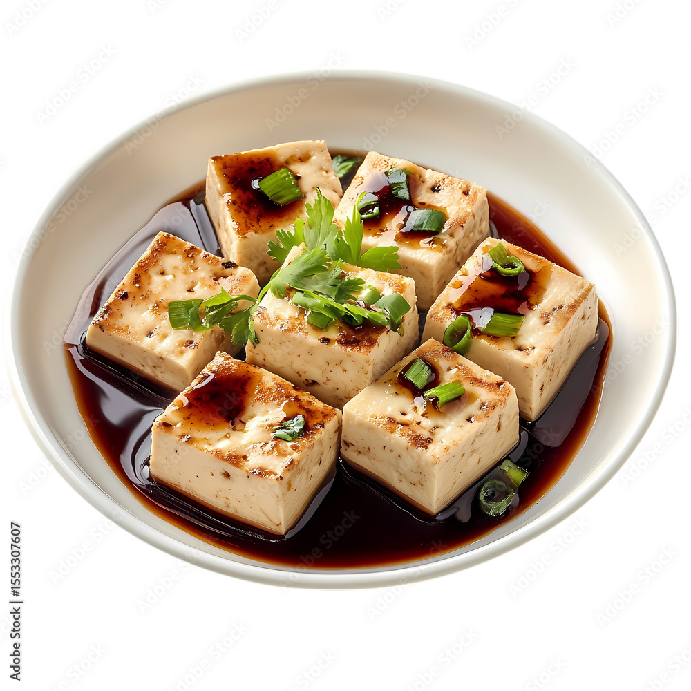 PanSeared Tofu with Savory Glaze A Delicious and Simple Recipe isolated on transparent background PanSeared Tofu with Savory Glaze A Delicious and Simple Recipe isolated on transparent background