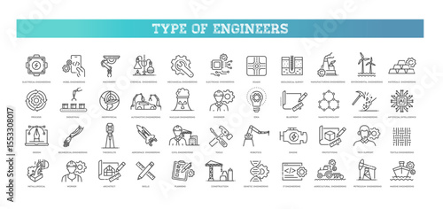 Engineering icon set. Vector outline symbols