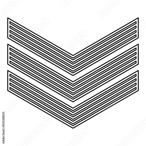 Army chevron military rank insignia badge symbol sign petty officer contour outline line icon black color vector illustration image thin flat style