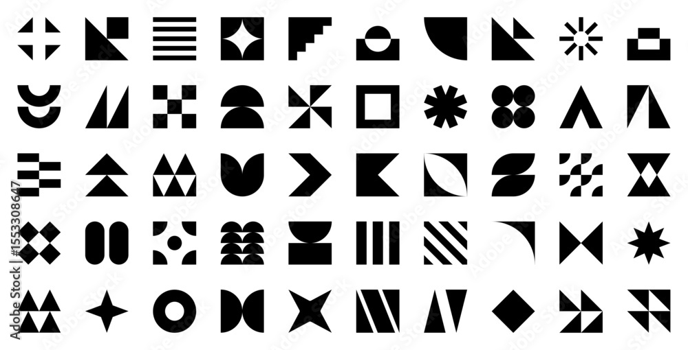 Modern Geometric Shapes Vector Set. abstract figures, diverse forms, basic elements, and creative symbols for contemporary design and branding assets.