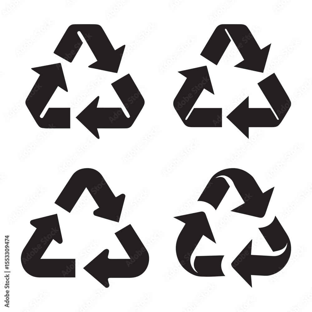 Fototapeta premium Four Simple Recycling Symbols in Black Icon 