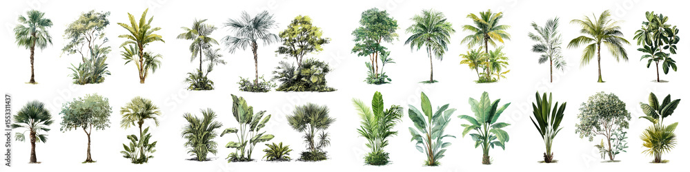 Fototapeta premium Watercolor Tropical Plants: Lush Foliage for Design Elements
