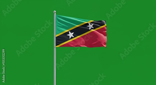 Saint Kitts and Nevis Flag Waves Proudly Against Vibrant Green