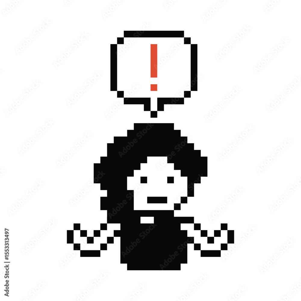 Cute pixel cartoon character woman notice with exclamation mark decoration 8 bit female girl lady surprise idea exclamation alert cartoon pixel game 8bit png vector. Cute pixel cartoon character woman notice with exclamation mark decoration 8 bit female girl lady surprise idea exclamation alert cartoon pixel game 8bit png vector.