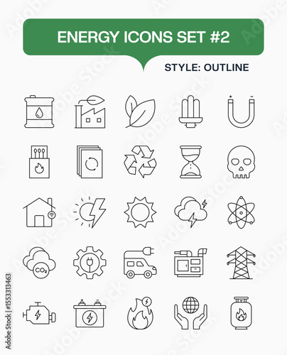Comprehensive Energy and Power Outline Icons Pack
