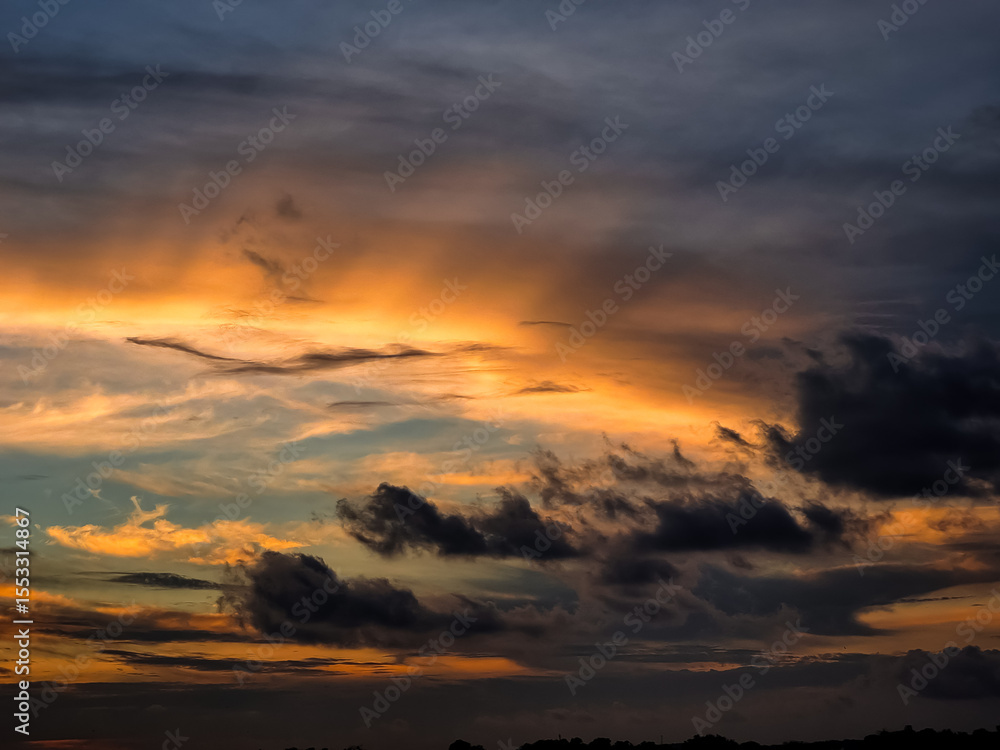 Fototapeta premium Beautiful sky background in the afternoon- Sunset sky with orange light clouds in summer season