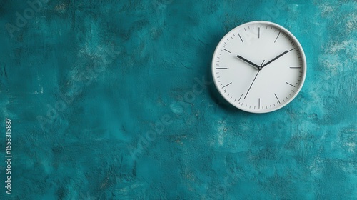 Wallpaper Mural A contemporary clock hangs against a vibrant turquoise wall, creating a delightful juxtaposition of time and art, while emphasizing the beauty of color and design in modern decor. Torontodigital.ca