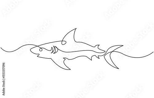 Sharks fish Continuous one line drawing of fish isolated flat vector illustration, Sharks fish Continuous one line drawing of fish isolated flat pro vector.