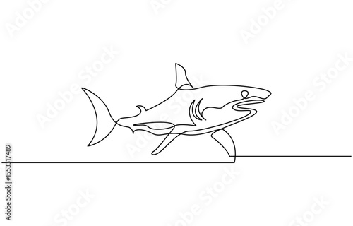 Sharks fish Continuous one line drawing of fish isolated flat vector illustration, Sharks fish Continuous one line drawing of fish isolated flat pro vector.