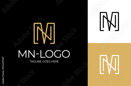 Letters NM, MN Logo Emblem Monogram. Unique creative simple fashion brands golden NM MN M initial based letter icon logo