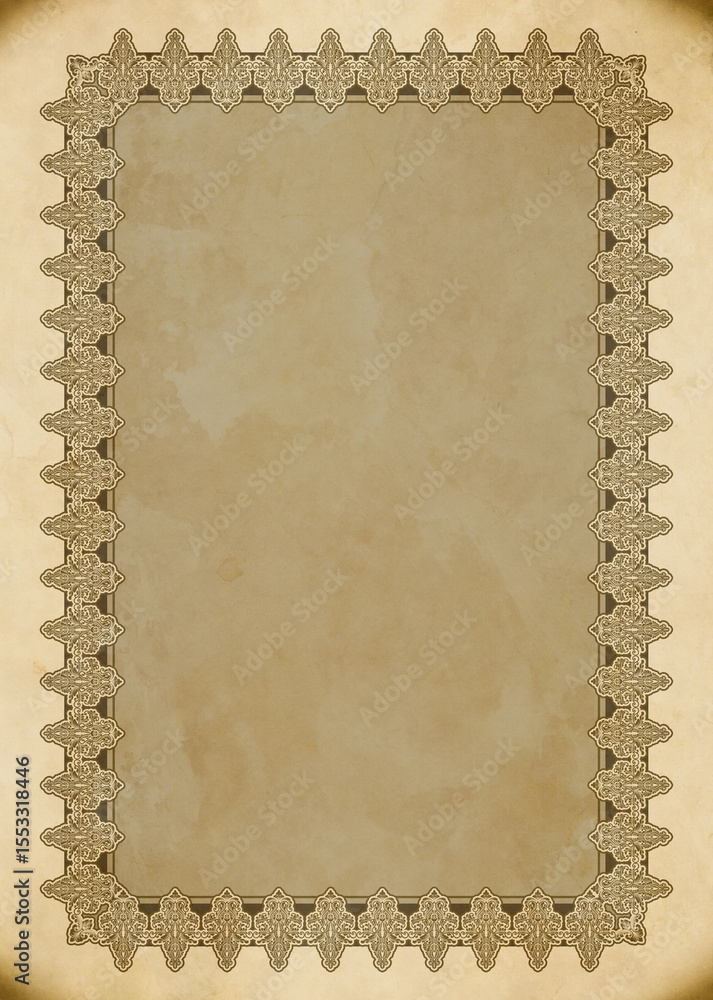 Fototapeta premium Aged grunge paper texture with retro style border and copy space for design.