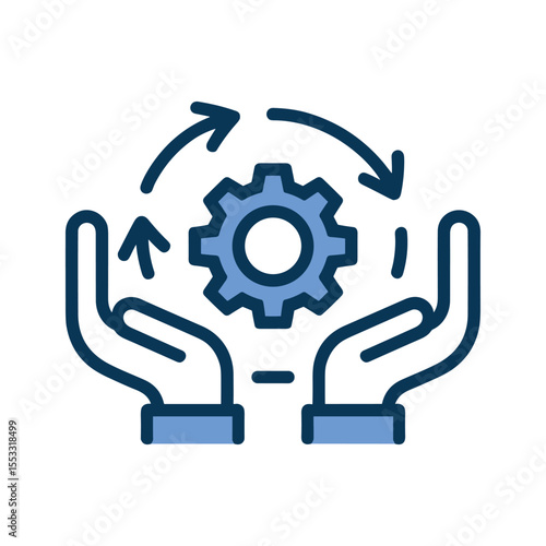 Hands Holding Gear with Arrows Symbolizing Process Workflow Automation or System Optimization